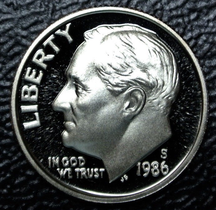 1986 S USA ONE DIME COPPER NICKEL CLAD COPPER PROOF Roosevelt