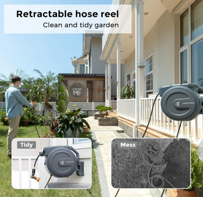 Giraffe Tools Retractable Garden Hose Reel Wall Mount 1/2-IN 78-FT with Nozzle