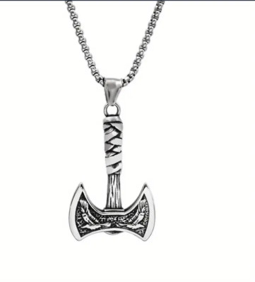 Viking Crow Double-Sided Axe 18K Gold Plated Titanium Steel Pendant Necklace
