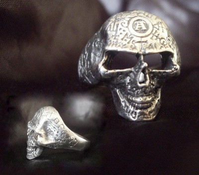 OMEGA SKULL RING ALCHEMY GOTHIC 1977 ALCHEMIST SKULL MAGICAL SYMBOLS SIZE 12.5