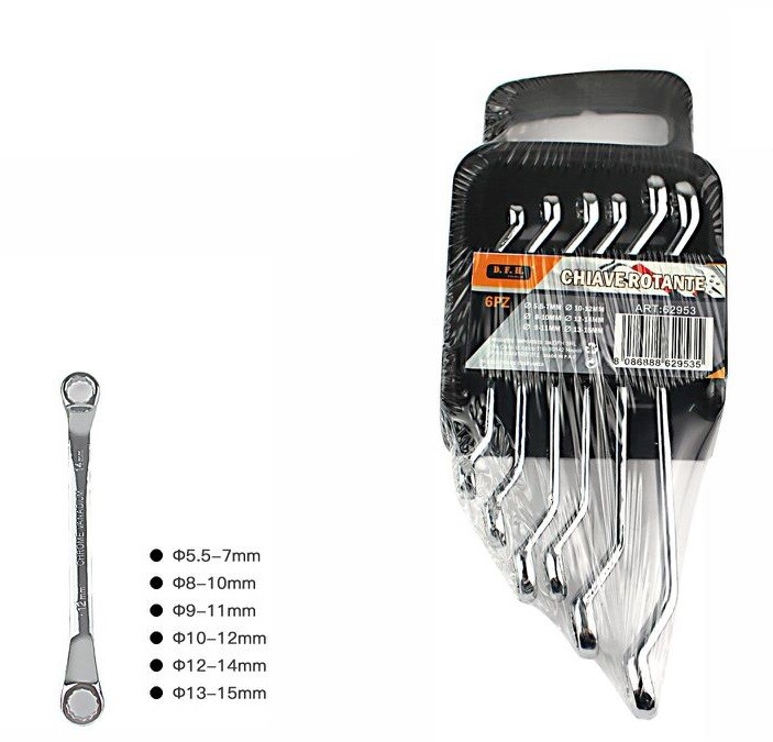 Confezione 6 Pezzi Chiave Cricchetto Combinata Doppia Anello Varie Misure dfh