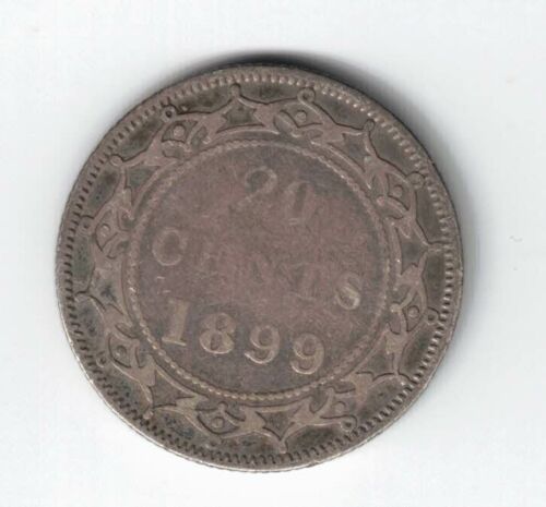 NEWFOUNDLAND 1899 LARGE 99 20 CENTS VICTORIA CANADIAN STERLING SILVER COIN 