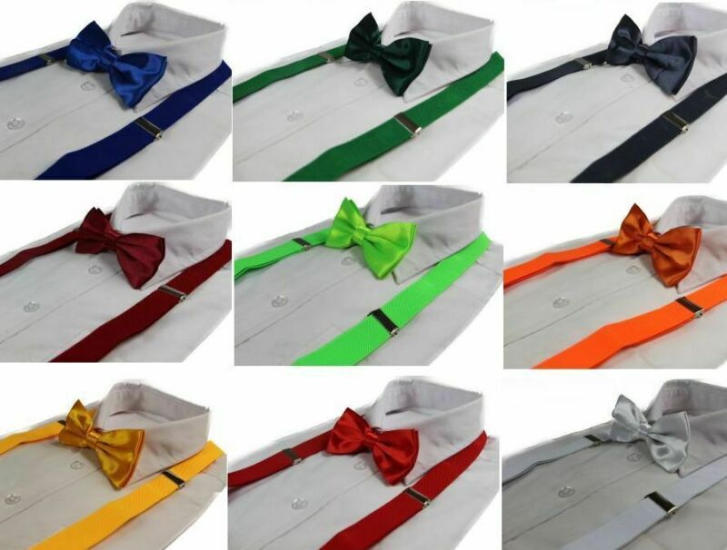 Suspenders + Bow Tie Pack : Pretied Adjustable Braces Wedding Black White Red