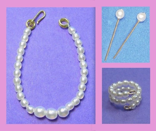 Dreamz WHITE GRADUATED PEARL NECKLACE SET Doll Jewelry VINTA