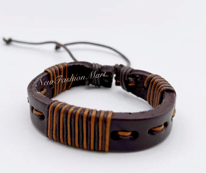 New Leather bracelet with adjustable hemp cord (US Seller