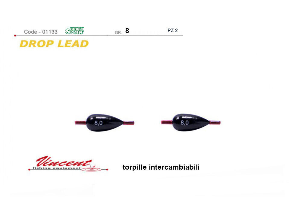 2 BUSTE DROP LEAD TORPILLE INTERCAMBIABILI 8 GR  VINCENT CONF DA 2 PZ