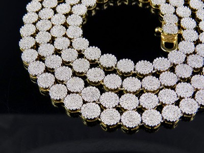 Pre-owned Jewelry Unlimited Men's 10k Yellow Gold Pave 6mm Genuine Diamond Cluster Chain Necklace 5 Ct 24"