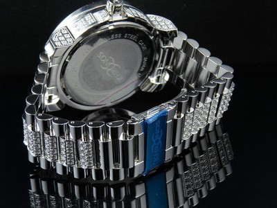Pre-owned Khronos Men's White Gold Finish Stainless Steel  Simulated Diamond Watch 48mm