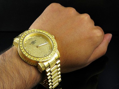 Pre-owned Khronos Men's Yellow Gold Finish Stainless Steel  Simulated Canary Diamond Watch