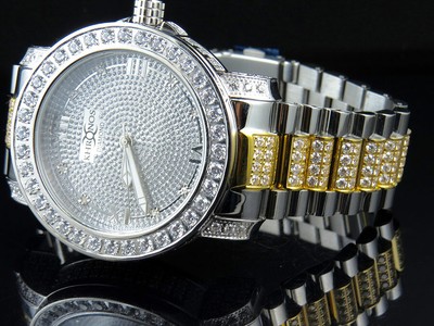 Pre-owned Khronos Men Two-tone White Gold Finish Stainless Steel  Simulated Diamond Watch
