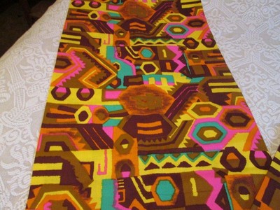Vintage Psychedelic Abstract Neon Groovy Tiki Upholstery Curtain Mod Fabric 3 yd
