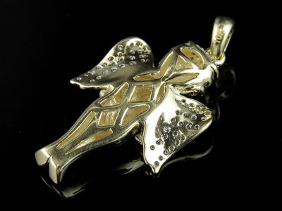 Pre-owned Jewelry Unlimited 10k Yellow Gold Angel Cherub Genuine Diamond Combo With Chain Set 0.25ct