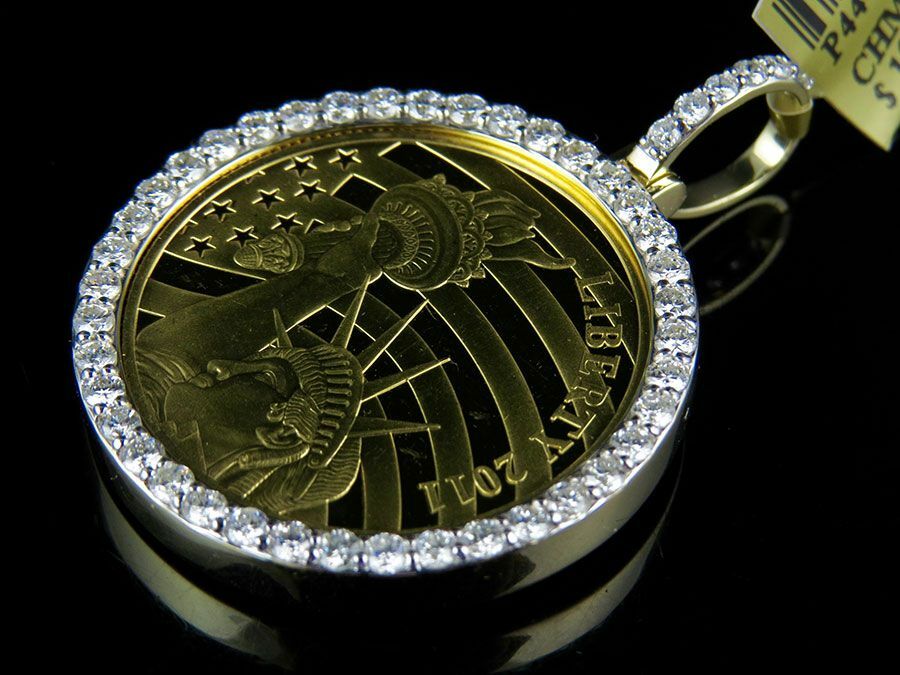 Pre-owned Online0369 Men's 2.10ct Cubic Zirconia Coin Liberty Lady Charm Pendant 925 Silver Free Stud In White