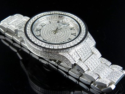 Pre-owned Jewelry Unlimited Mens  White Gold Steel Simulated Lab Diamond Watch 45mm Dj-02