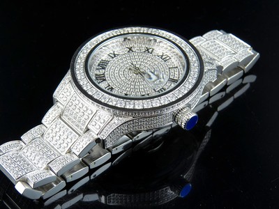 Pre-owned Jewelry Unlimited Mens  White Gold Steel Simulated Lab Diamond Watch 45mm Dj-02