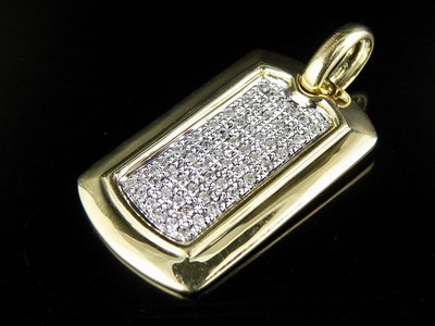 Pre-owned Jewelry Unlimited Men's 10k Yellow Gold Genuine Diamond Dogtag Pendant Charm 1/2 Ct 1.5" In H-i