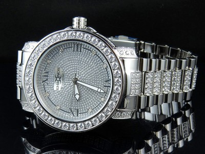 Pre-owned Khronos Men's White Gold Finish Stainless Steel  Simulated Diamond Watch 48mm