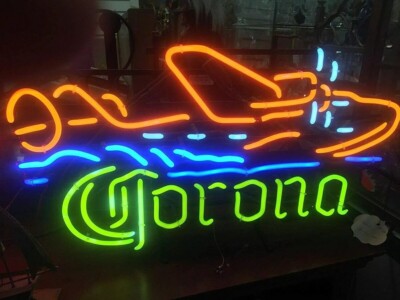 Corona Plane Beer Neon Sign 20''x16'' Light Lamp Visual Handmade Bar Glass Pub SY