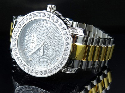 Pre-owned Khronos Men Two-tone White Gold Finish Stainless Steel  Simulated Diamond Watch