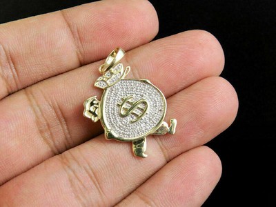 Pre-owned Gnd Atlanta 10k Yellow Gold Real Diamond Walking Money Bag Pendant 1.15" Pave Charm 1/4 Ct. In White
