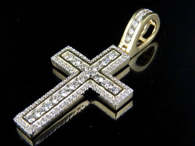 Pre-owned Jewelry Unlimited Men's 10k Yellow Gold Genuine Diamond Channel Cross Pendant Charm 1ct 1.5"