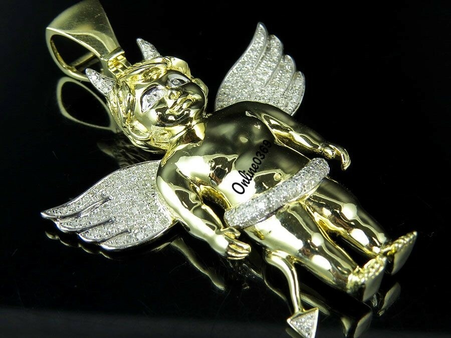 Pre-owned Online0369 Men's Devils Angel Charm Pendant 0.70ct Natural Moissanite 925 Silver Free Stud In White