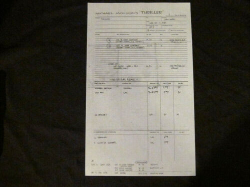 Michael Jackson “THRILLER” 1983 Music Video Call Sheet Production Copy