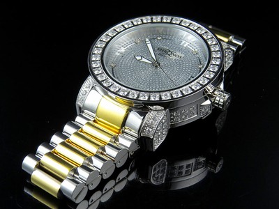 Pre-owned Khronos Men Two-tone White Gold Finish Stainless Steel  Simulated Diamond Watch