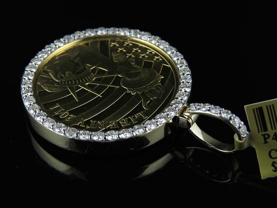 Pre-owned Online0369 Men's 2.10ct Cubic Zirconia Coin Liberty Lady Charm Pendant 925 Silver Free Stud In White