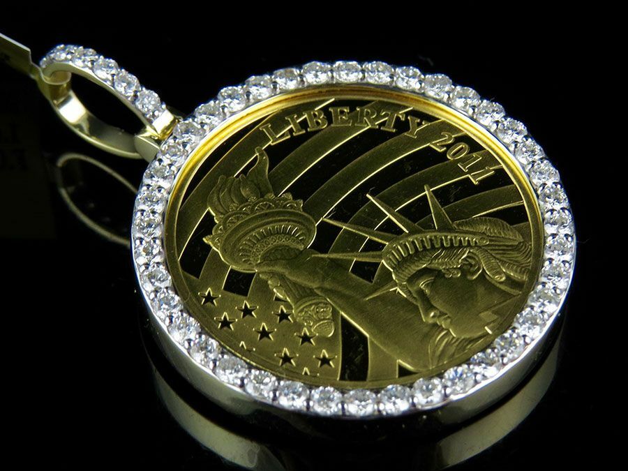 Pre-owned Online0369 Men's 2.10ct Cubic Zirconia Coin Liberty Lady Charm Pendant 925 Silver Free Stud In White