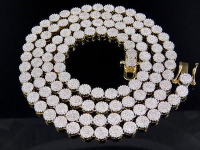 Pre-owned Jewelry Unlimited Men's 10k Yellow Gold Pave 6mm Genuine Diamond Cluster Chain Necklace 6.7ct 30" In H-i