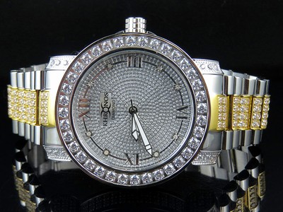 Pre-owned Khronos Men Two-tone White Gold Finish Stainless Steel  Simulated Diamond Watch