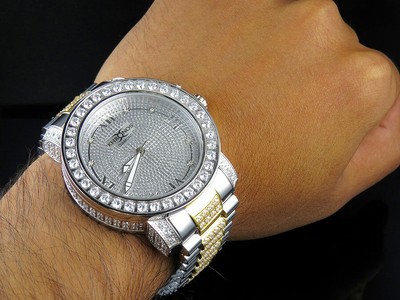 Pre-owned Khronos Men Two-tone White Gold Finish Stainless Steel  Simulated Diamond Watch