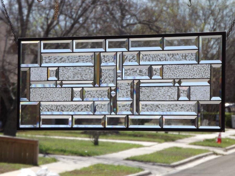 • Clear Reflection’s •Beveled Stained Glass Window Panel • 36 ¾”x 13 ¾”(93x35Cm)