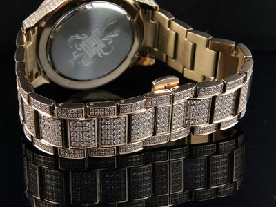Pre-owned Jewelry Unlimited Mens  Rose Gold Steel Simulated Lab Diamond Watch 45mm Dj-04