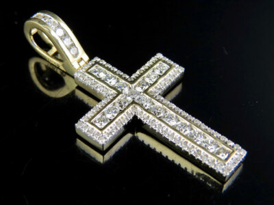 Pre-owned Jewelry Unlimited Men's 10k Yellow Gold Genuine Diamond Channel Cross Pendant Charm 1.50ct 1.5"
