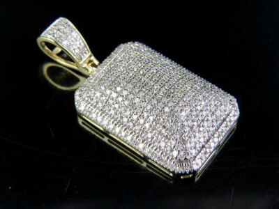Pre-owned Jewelry Unlimited Men's 10k Yellow Gold Real Diamond Dome Pillow Pendant Charm 1/2 Ct 1.2" In White/colorless