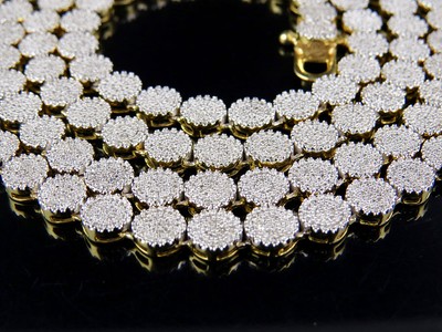 Pre-owned Jewelry Unlimited Men's 10k Yellow Gold Pave 6mm Genuine Diamond Cluster Chain Necklace 5 Ct 24"