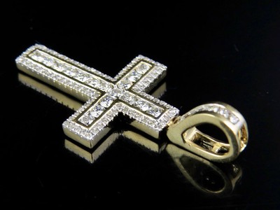 Pre-owned Jewelry Unlimited Men's 10k Yellow Gold Genuine Diamond Channel Cross Pendant Charm 1ct 1.5"