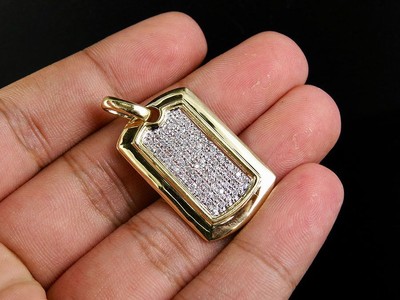 Pre-owned Jewelry Unlimited Men's 10k Yellow Gold Genuine Diamond Dogtag Pendant Charm 1/2 Ct 1.5" In H-i