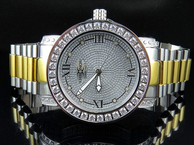 Pre-owned Khronos Men Two-tone White Gold Finish Stainless Steel  Simulated Diamond Watch