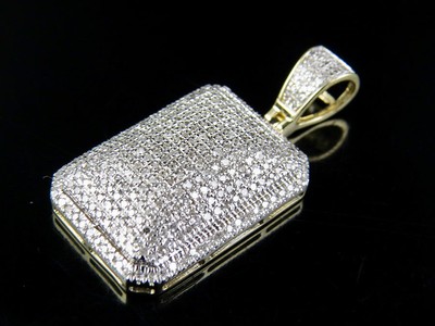 Pre-owned Jewelry Unlimited Men's 10k Yellow Gold Real Diamond Dome Pillow Pendant Charm 1/2 Ct 1.2" In White/colorless
