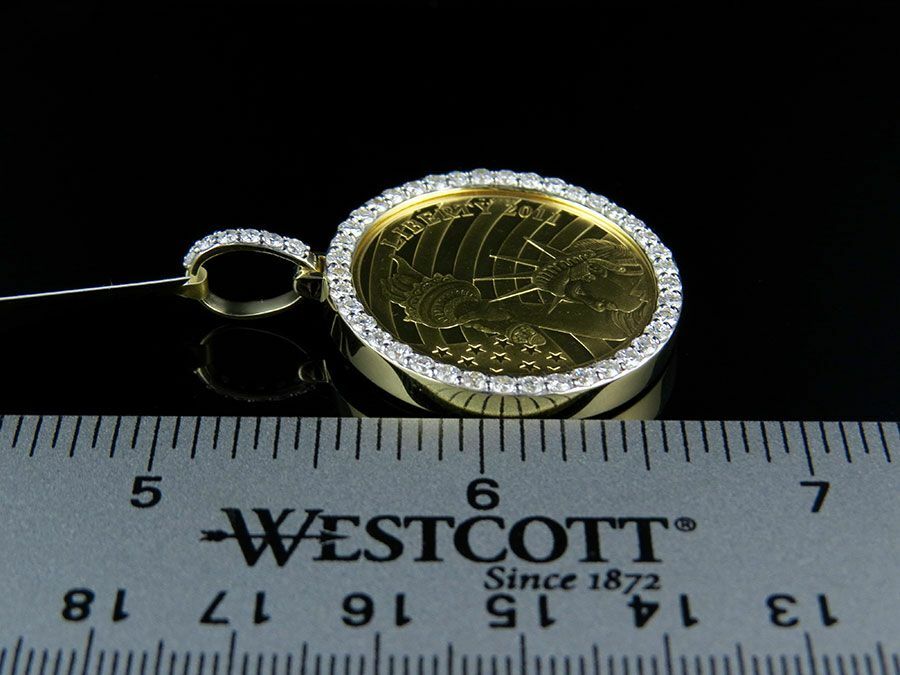 Pre-owned Online0369 Men's 2.10ct Cubic Zirconia Coin Liberty Lady Charm Pendant 925 Silver Free Stud In White