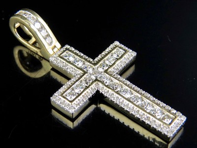 Pre-owned Jewelry Unlimited Men's 10k Yellow Gold Genuine Diamond Channel Cross Pendant Charm 1ct 1.5"