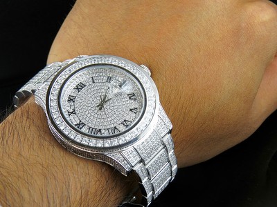 Pre-owned Jewelry Unlimited Mens  White Gold Steel Simulated Lab Diamond Watch 45mm Dj-02