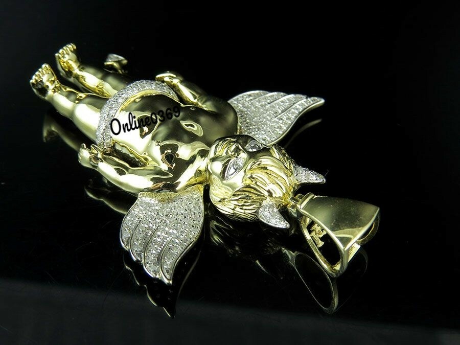 Pre-owned Online0369 Men's Devils Angel Charm Pendant 0.70ct Natural Moissanite 925 Silver Free Stud In White