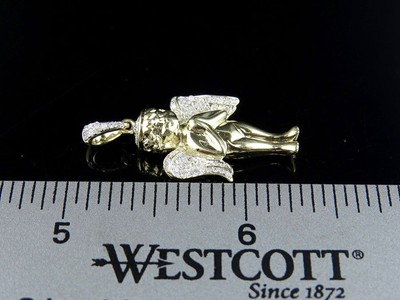 Pre-owned Jewelry Unlimited 10k Yellow Gold Angel Cherub Genuine Diamond Combo With Chain Set 0.25ct
