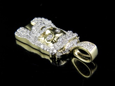 Pre-owned Jewelry Unlimited Men's 10k Yellow Gold Jesus Face Piece Real Diamonds 1.0" Charm Pendant 1/3 Ct.