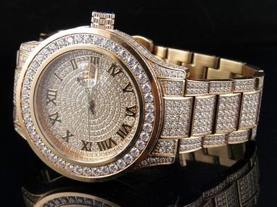 Pre-owned Jewelry Unlimited Mens  Rose Gold Steel Simulated Lab Diamond Watch 45mm Dj-04