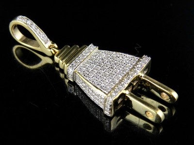 Pre-owned Jewelry Unlimited Men's 10k Yellow Gold 3d Plug Genuine Diamond Pendant Charm 0.35 Ct. 1.4" In White